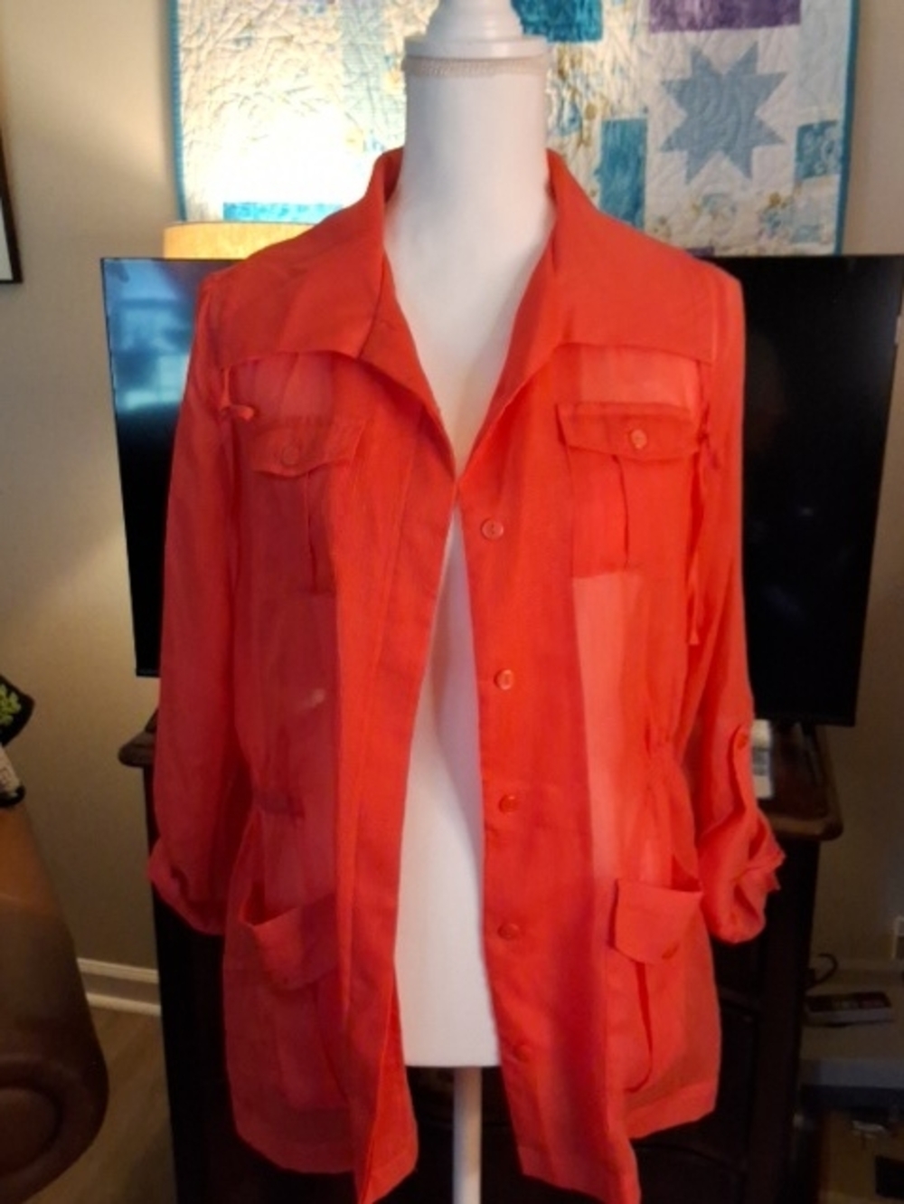 Chico's Sheer Orange Button-Front Jacket Blazer